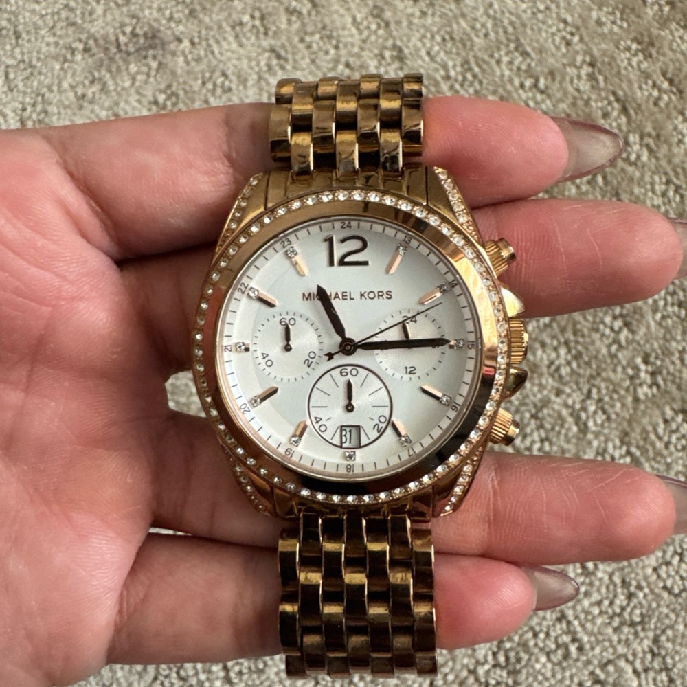 Michael Kors Gold Chronograph Watch with White Face